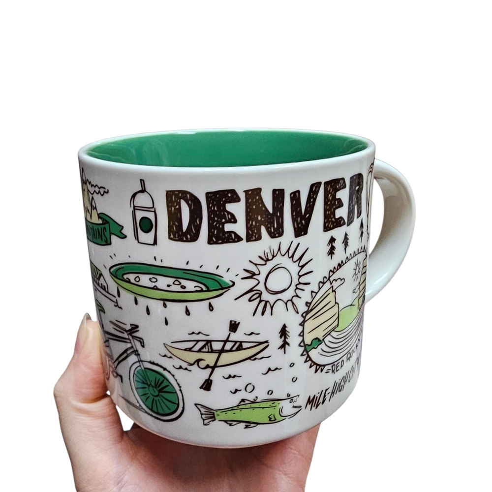 Denver Themed Ceramic Mug with Green Interior